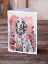 Load image into Gallery viewer, English Setter Valentine Roses Greeting Cards - Blank Note Cards – 8-Pack of Artist-Designed Cards with Envelopes