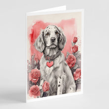Load image into Gallery viewer, English Setter Valentine Roses Greeting Cards - Blank Note Cards – 8-Pack of Artist-Designed Cards with Envelopes