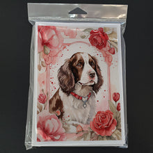Load image into Gallery viewer, English Springer Spaniel Valentine Roses Greeting Cards - Blank Note Cards – 8-Pack of Artist-Designed Cards with Envelopes