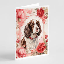 Load image into Gallery viewer, English Springer Spaniel Valentine Roses Greeting Cards - Blank Note Cards – 8-Pack of Artist-Designed Cards with Envelopes