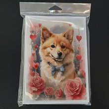 Load image into Gallery viewer, Finnish Spitz Valentine Roses Greeting Cards - Blank Note Cards – 8-Pack of Artist-Designed Cards with Envelopes