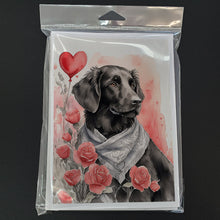 Load image into Gallery viewer, Flat-Coated Retriever Valentine Roses Greeting Cards - Blank Note Cards – 8-Pack of Artist-Designed Cards with Envelopes