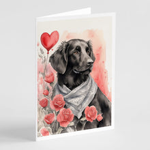 Load image into Gallery viewer, Flat-Coated Retriever Valentine Roses Greeting Cards - Blank Note Cards – 8-Pack of Artist-Designed Cards with Envelopes