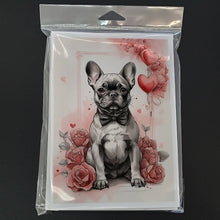Load image into Gallery viewer, French Bulldog Valentine Roses Greeting Cards - Blank Note Cards – 8-Pack of Artist-Designed Cards with Envelopes