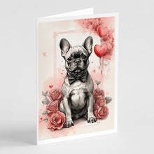 Load image into Gallery viewer, French Bulldog Valentine Roses Greeting Cards - Blank Note Cards – 8-Pack of Artist-Designed Cards with Envelopes