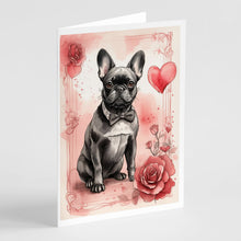 Load image into Gallery viewer, French Bulldog Valentine Roses Greeting Cards - Blank Note Cards – 8-Pack of Artist-Designed Cards with Envelopes