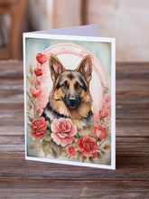 Load image into Gallery viewer, German Shepherd Valentine Roses Greeting Cards - Blank Note Cards – 8-Pack of Artist-Designed Cards with Envelopes