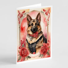 Load image into Gallery viewer, German Shepherd Valentine Roses Greeting Cards - Blank Note Cards – 8-Pack of Artist-Designed Cards with Envelopes