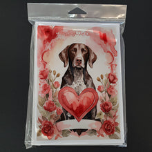Load image into Gallery viewer, German Shorthaired Pointer Valentine Roses Greeting Cards - Blank Note Cards – 8-Pack of Artist-Designed Cards with Envelopes