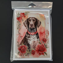 Load image into Gallery viewer, German Shorthaired Pointer Valentine Roses Greeting Cards - Blank Note Cards – 8-Pack of Artist-Designed Cards with Envelopes