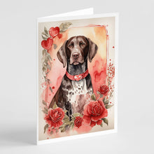 Load image into Gallery viewer, German Shorthaired Pointer Valentine Roses Greeting Cards - Blank Note Cards – 8-Pack of Artist-Designed Cards with Envelopes