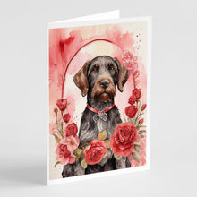 Load image into Gallery viewer, German Wirehaired Pointer Valentine Roses Greeting Cards - Blank Note Cards – 8-Pack of Artist-Designed Cards with Envelopes