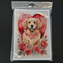 Load image into Gallery viewer, Golden Retriever Valentine Roses Greeting Cards - Blank Note Cards – 8-Pack of Artist-Designed Cards with Envelopes
