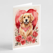 Load image into Gallery viewer, Golden Retriever Valentine Roses Greeting Cards - Blank Note Cards – 8-Pack of Artist-Designed Cards with Envelopes