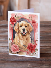 Load image into Gallery viewer, Golden Retriever Valentine Roses Greeting Cards - Blank Note Cards – 8-Pack of Artist-Designed Cards with Envelopes