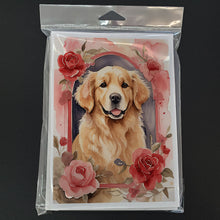 Load image into Gallery viewer, Golden Retriever Valentine Roses Greeting Cards - Blank Note Cards – 8-Pack of Artist-Designed Cards with Envelopes
