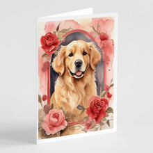 Load image into Gallery viewer, Golden Retriever Valentine Roses Greeting Cards - Blank Note Cards – 8-Pack of Artist-Designed Cards with Envelopes