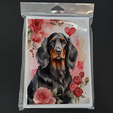 Load image into Gallery viewer, Gordon Setter Valentine Roses Greeting Cards - Blank Note Cards – 8-Pack of Artist-Designed Cards with Envelopes
