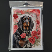 Load image into Gallery viewer, Gordon Setter Valentine Roses Greeting Cards - Blank Note Cards – 8-Pack of Artist-Designed Cards with Envelopes
