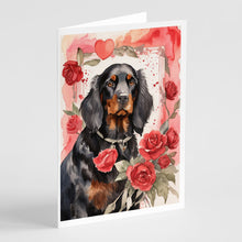 Load image into Gallery viewer, Gordon Setter Valentine Roses Greeting Cards - Blank Note Cards – 8-Pack of Artist-Designed Cards with Envelopes