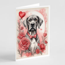 Load image into Gallery viewer, Great Dane Valentine Roses Greeting Cards - Blank Note Cards – 8-Pack of Artist-Designed Cards with Envelopes
