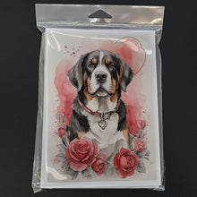 Load image into Gallery viewer, Greater Swiss Mountain Dog Valentine Roses Greeting Cards - Blank Note Cards – 8-Pack of Artist-Designed Cards with Envelopes