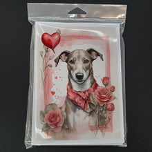 Load image into Gallery viewer, Greyhound Valentine Roses Greeting Cards - Blank Note Cards – 8-Pack of Artist-Designed Cards with Envelopes