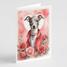 Load image into Gallery viewer, Italian Greyhound Valentine Roses Greeting Cards - Blank Note Cards – 8-Pack of Artist-Designed Cards with Envelopes