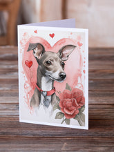 Load image into Gallery viewer, Italian Greyhound Valentine Roses Greeting Cards - Blank Note Cards – 8-Pack of Artist-Designed Cards with Envelopes