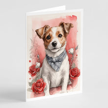 Load image into Gallery viewer, Jack Russell Terrier Valentine Roses Greeting Cards - Blank Note Cards – 8-Pack of Artist-Designed Cards with Envelopes
