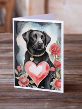 Load image into Gallery viewer, Black Labrador Retriever Valentine Roses Greeting Cards - Blank Note Cards – 8-Pack of Artist-Designed Cards with Envelopes