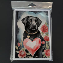 Load image into Gallery viewer, Black Labrador Retriever Valentine Roses Greeting Cards - Blank Note Cards – 8-Pack of Artist-Designed Cards with Envelopes