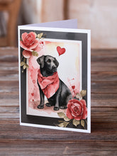 Load image into Gallery viewer, Black Labrador Retriever Valentine Roses Greeting Cards - Blank Note Cards – 8-Pack of Artist-Designed Cards with Envelopes