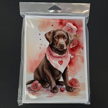 Load image into Gallery viewer, Chocolate Labrador Retriever Valentine Roses Greeting Cards - Blank Note Cards – 8-Pack of Artist-Designed Cards with Envelopes