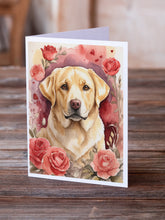Load image into Gallery viewer, Yellow Labrador Retriever Valentine Roses Greeting Cards - Blank Note Cards – 8-Pack of Artist-Designed Cards with Envelopes