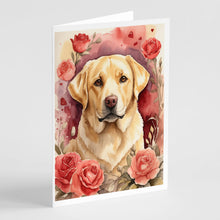 Load image into Gallery viewer, Yellow Labrador Retriever Valentine Roses Greeting Cards - Blank Note Cards – 8-Pack of Artist-Designed Cards with Envelopes