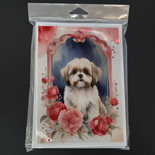 Load image into Gallery viewer, Lhasa Apso Valentine Roses Greeting Cards - Blank Note Cards – 8-Pack of Artist-Designed Cards with Envelopes