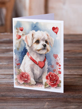 Load image into Gallery viewer, Maltese Valentine Roses Greeting Cards - Blank Note Cards – 8-Pack of Artist-Designed Cards with Envelopes