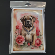 Load image into Gallery viewer, Mastiff Valentine Roses Greeting Cards - Blank Note Cards – 8-Pack of Artist-Designed Cards with Envelopes