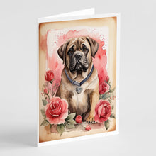 Load image into Gallery viewer, Mastiff Valentine Roses Greeting Cards - Blank Note Cards – 8-Pack of Artist-Designed Cards with Envelopes