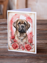 Load image into Gallery viewer, Mastiff Valentine Roses Greeting Cards - Blank Note Cards – 8-Pack of Artist-Designed Cards with Envelopes