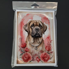 Load image into Gallery viewer, Mastiff Valentine Roses Greeting Cards - Blank Note Cards – 8-Pack of Artist-Designed Cards with Envelopes