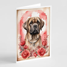 Load image into Gallery viewer, Mastiff Valentine Roses Greeting Cards - Blank Note Cards – 8-Pack of Artist-Designed Cards with Envelopes