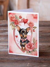 Load image into Gallery viewer, Miniature Pinscher Valentine Roses Greeting Cards - Blank Note Cards – 8-Pack of Artist-Designed Cards with Envelopes