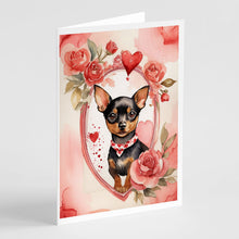 Load image into Gallery viewer, Miniature Pinscher Valentine Roses Greeting Cards - Blank Note Cards – 8-Pack of Artist-Designed Cards with Envelopes