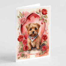 Load image into Gallery viewer, Norfolk Terrier Valentine Roses Greeting Cards - Blank Note Cards – 8-Pack of Artist-Designed Cards with Envelopes