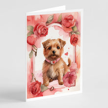 Load image into Gallery viewer, Norfolk Terrier Valentine Roses Greeting Cards - Blank Note Cards – 8-Pack of Artist-Designed Cards with Envelopes