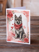 Load image into Gallery viewer, Norwegian Elkhound Valentine Roses Greeting Cards - Blank Note Cards – 8-Pack of Artist-Designed Cards with Envelopes