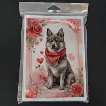Load image into Gallery viewer, Norwegian Elkhound Valentine Roses Greeting Cards - Blank Note Cards – 8-Pack of Artist-Designed Cards with Envelopes
