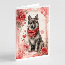 Load image into Gallery viewer, Norwegian Elkhound Valentine Roses Greeting Cards - Blank Note Cards – 8-Pack of Artist-Designed Cards with Envelopes